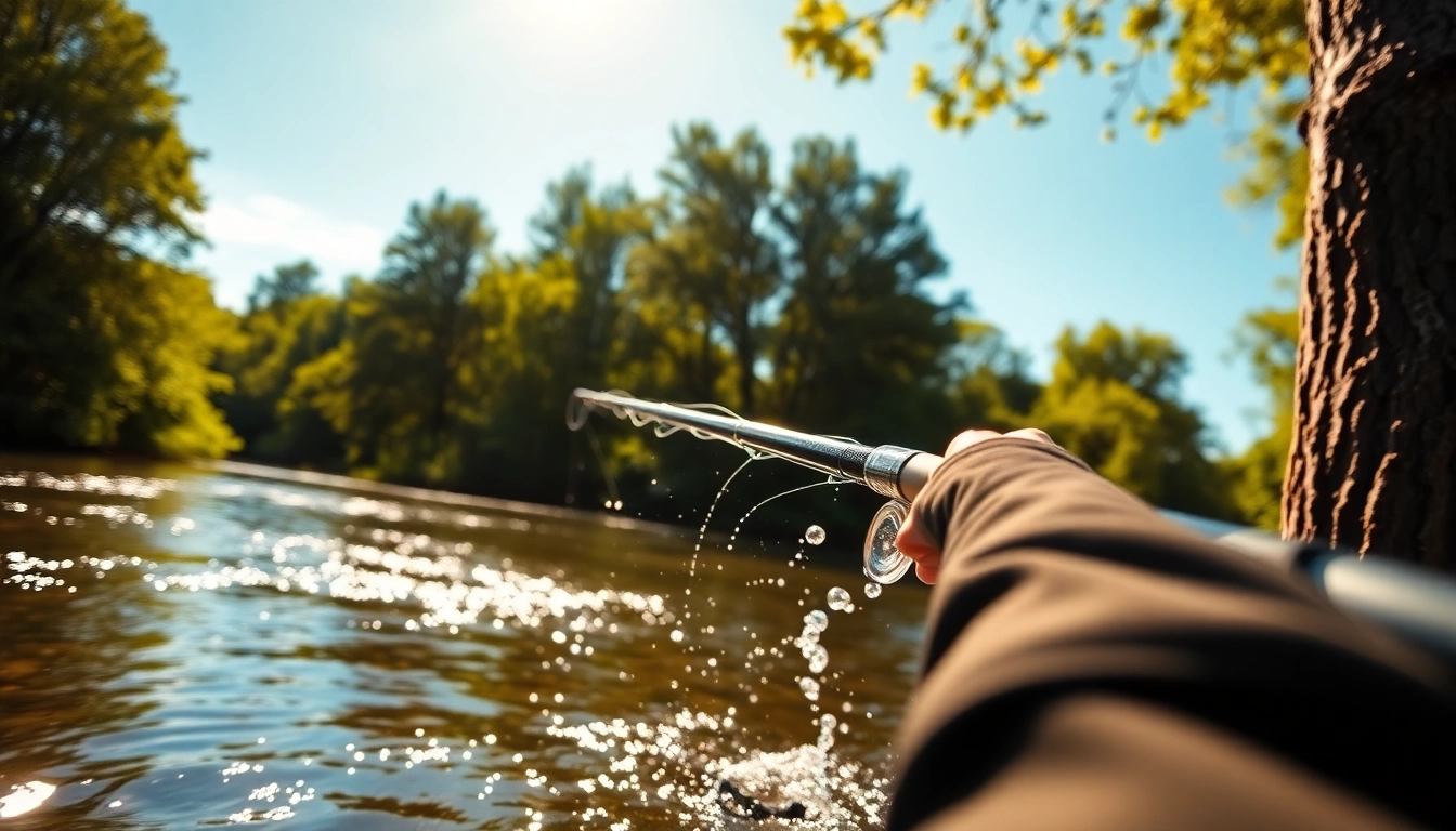 Angler demonstrating best fly fishing rods in a serene river environment with natural light.