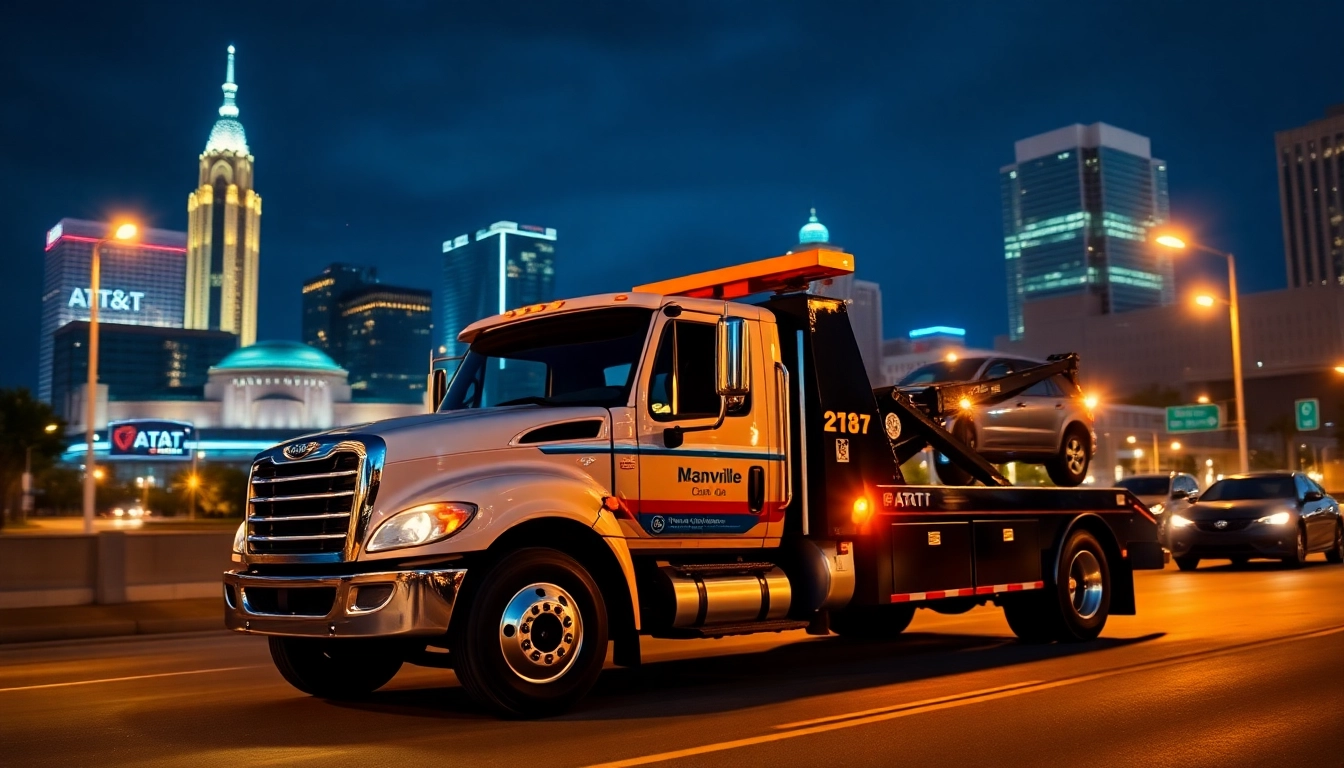 24 hour tow truck Nashville ready for service in vibrant city surroundings.