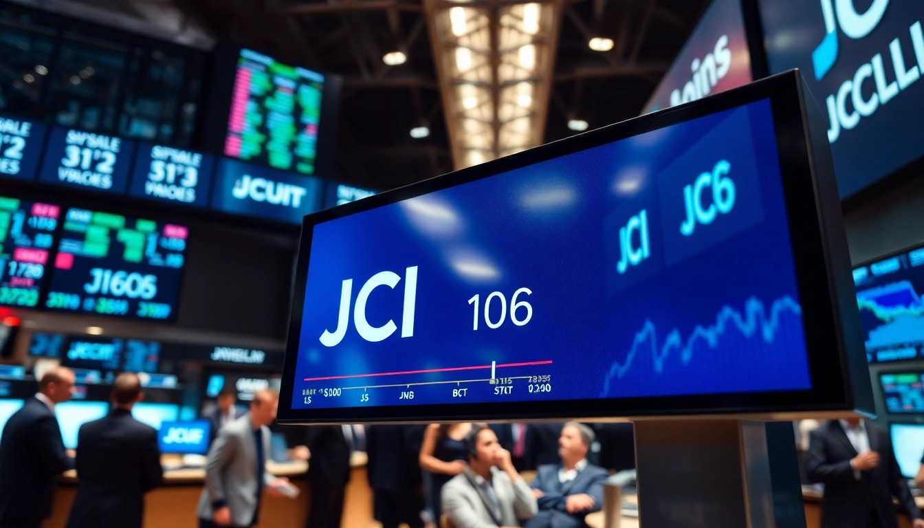 Track the JCI stock price movement in a dynamic financial trading environment, highlighting market activity.