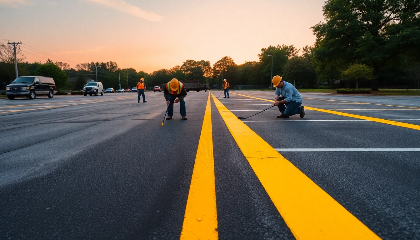 Catch the precision of Parking lot striping County Line Road MS with vibrant, freshly painted lines.