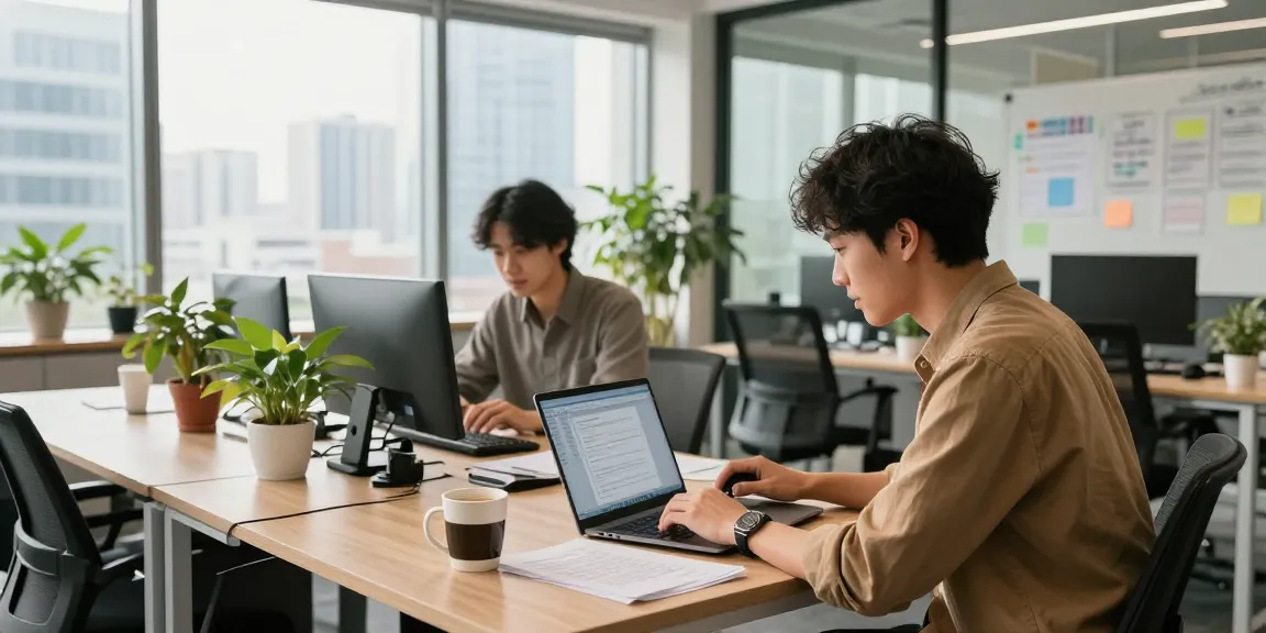 在现代办公室中,使用WPS中文办公软件下载的人员与同事合作,营造高效办公氛围。