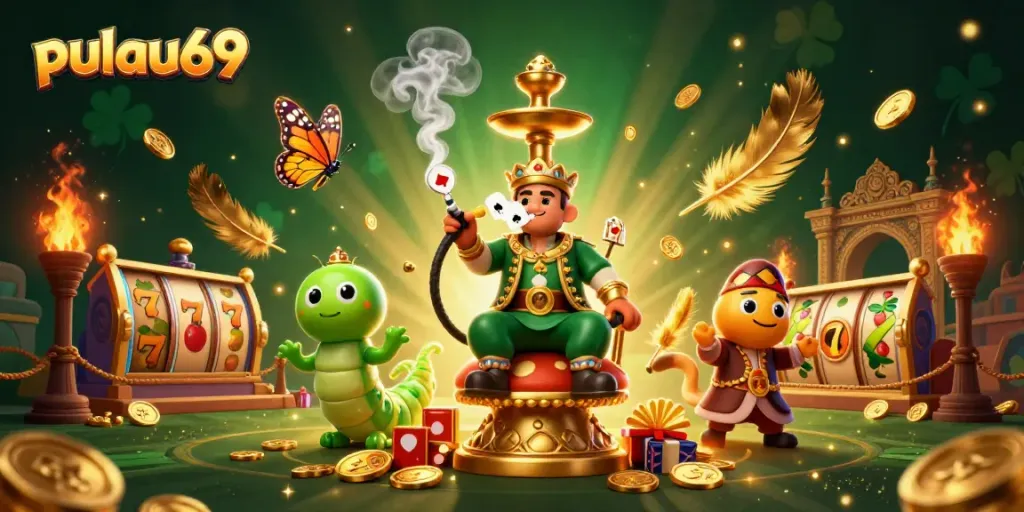 Play pulau69 slots with thrilling 3D visuals featuring a unique hookah-master character.