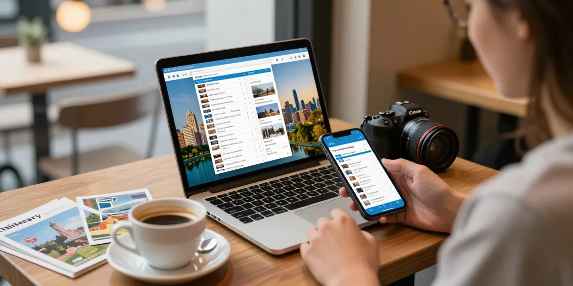 Itinerary builder app in use at a cafe, showcasing modern travel planning.