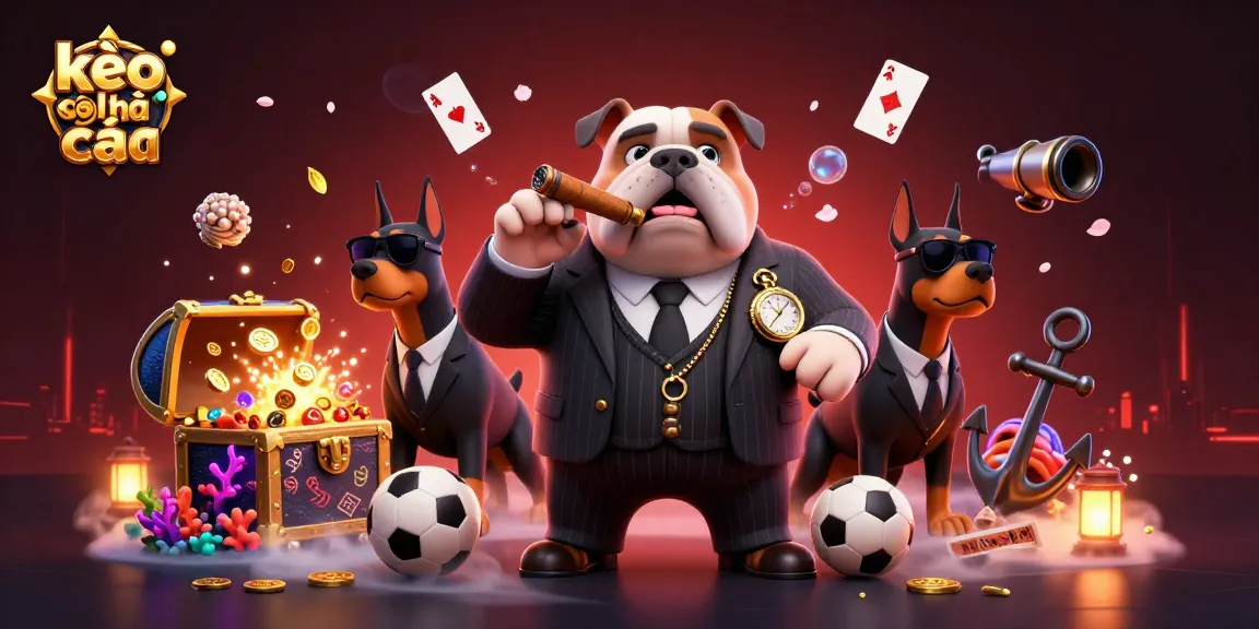 Engage in exhilarating kèo nhà cái action with an ultra-detailed 3D scene of a mafia bulldog and bodyguards.