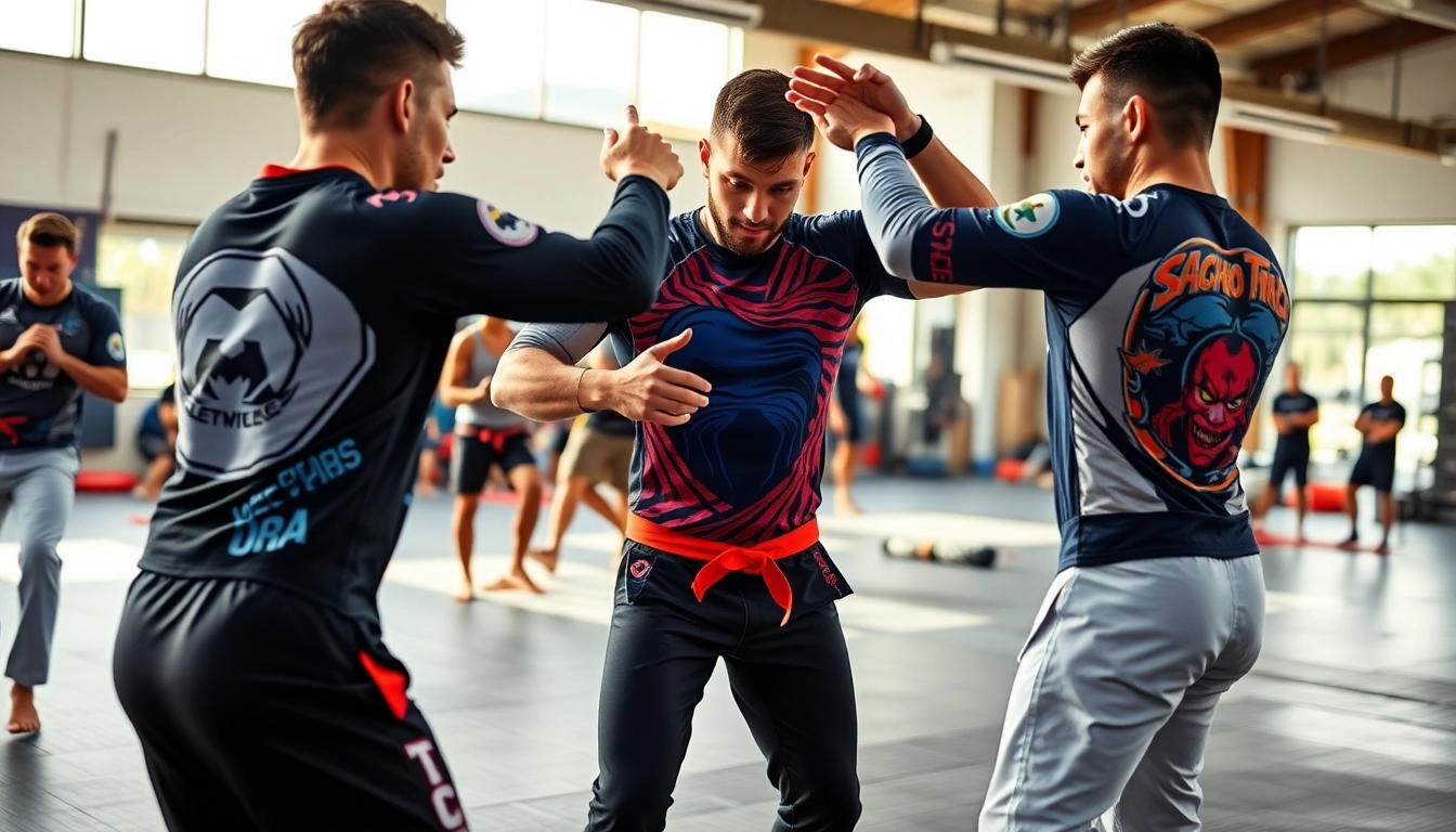 Explore similar variations of BJJ rash guards highlighted in an energetic training scene.