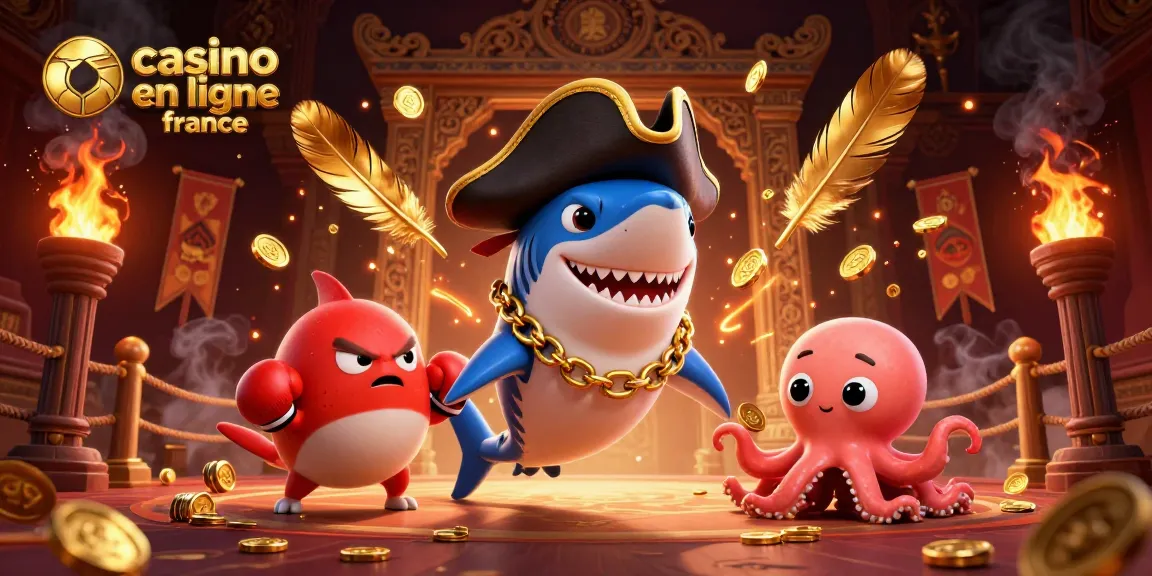 Vivez l'excitation du casino en ligne France avec un requin pirate et ses amis dans une scène animée