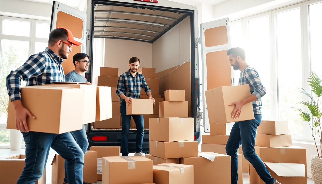 Efficient house removal companies team packing boxes for a residential move.
