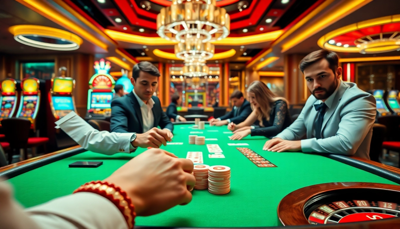 KPI4D players engage in competitive poker gameplay in a luxurious casino setting.