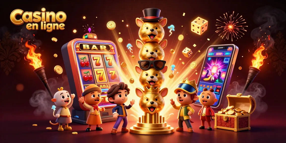 Gagnez avec le casino en ligne grâce à une illustration dynamique de machines à sous et de croupiers.