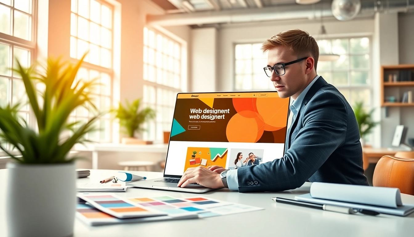 Creating a stunning Website Design Hereford with a modern workspace and vibrant design elements.