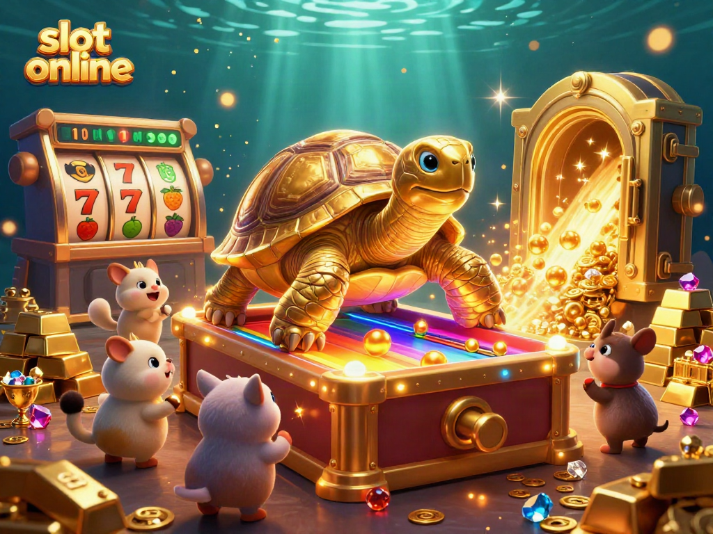 Spin to win at slot online with vibrant visuals of a golden tortoise and sparkling treasure!
