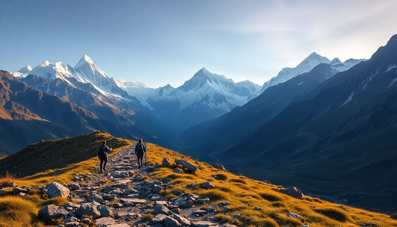 Trekkers on the Goechala trek navigate a stunning Himalayan landscape.