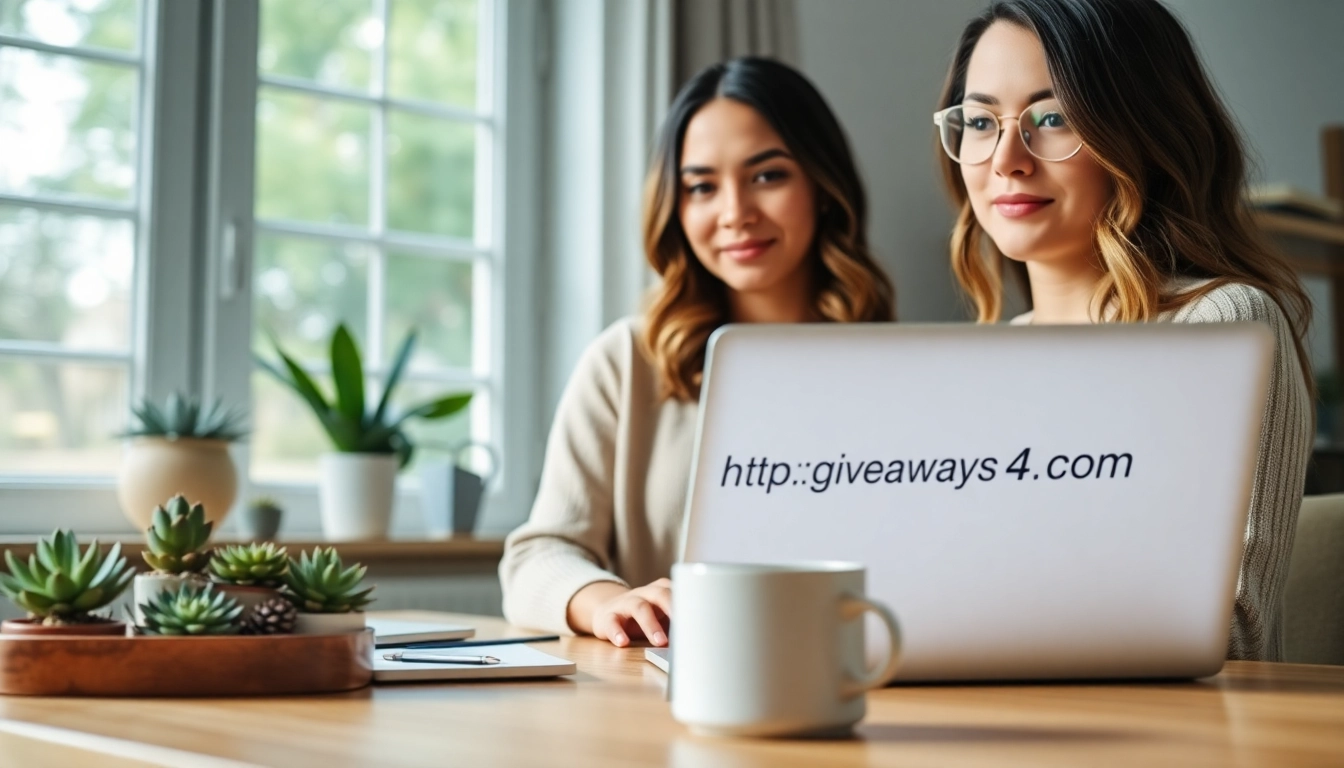 Engaging lifestyle blogger at https://giveaways4mom.com in a cozy and inviting home office.