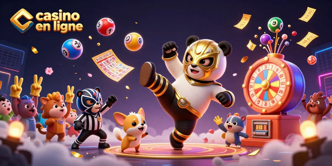 Profitez des jeux de casino en ligne avec un panda athlétique lançant un coup de pied.