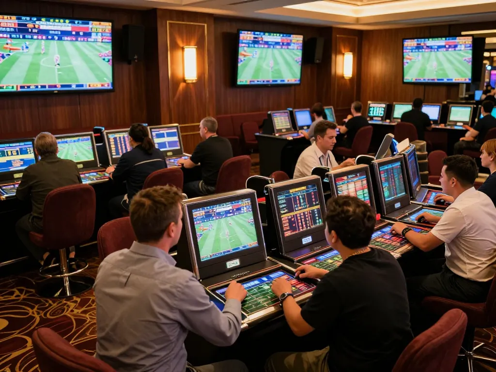 N188 casino bettors engaged in excitement while placing sports bets at a vibrant event.