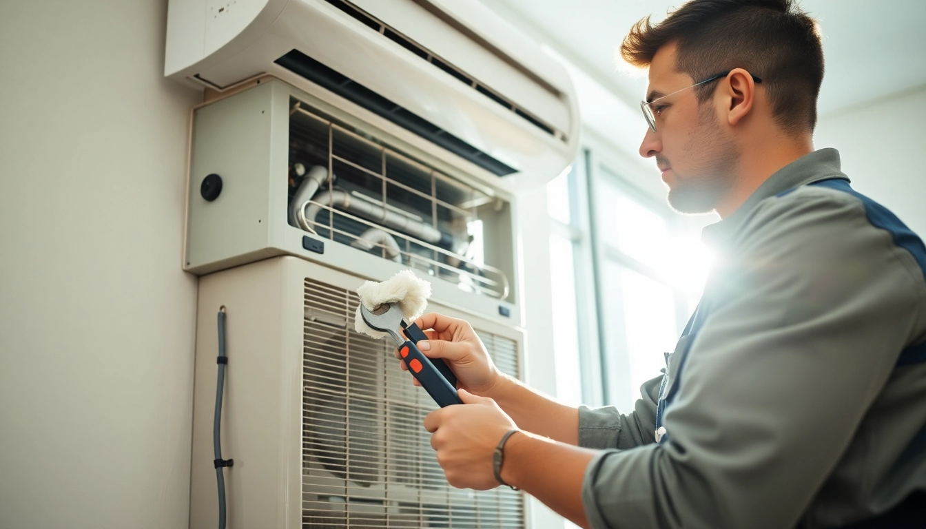 Technician conducting HVAC Maintenance & Tune-Up on an air conditioning unit, ensuring optimal performance.