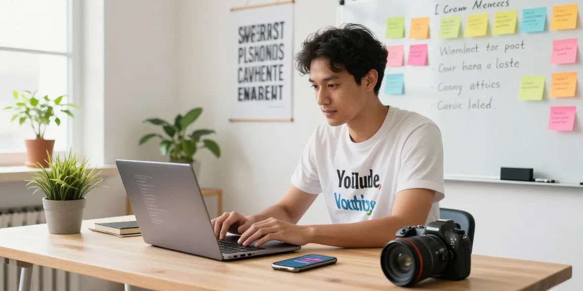 Digital marketer analyzing the best place to buy YouTube comments in a vibrant workspace.