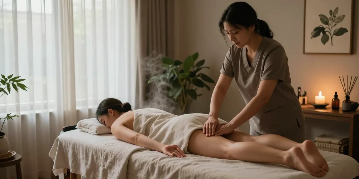 마사지 테라피를 받으며 릴렉스하는 고객과 전문 치료사