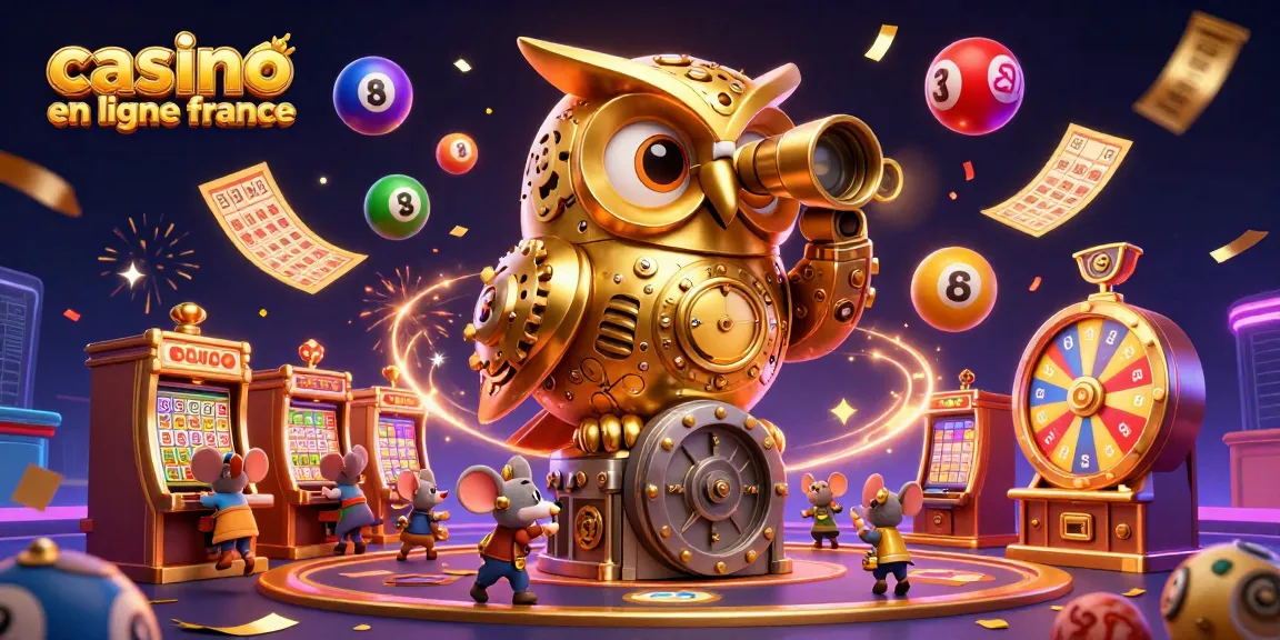 Résolvez les mystères du casino en ligne France avec l'illustration d'objectifs de jeux dynamiques et festifs.