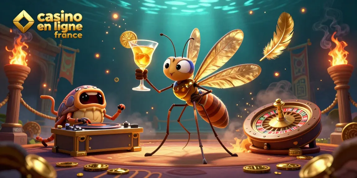 Visitez casino en ligne France avec un personnage emblématique et des éléments de jeu captivants dans une scène dynamique.