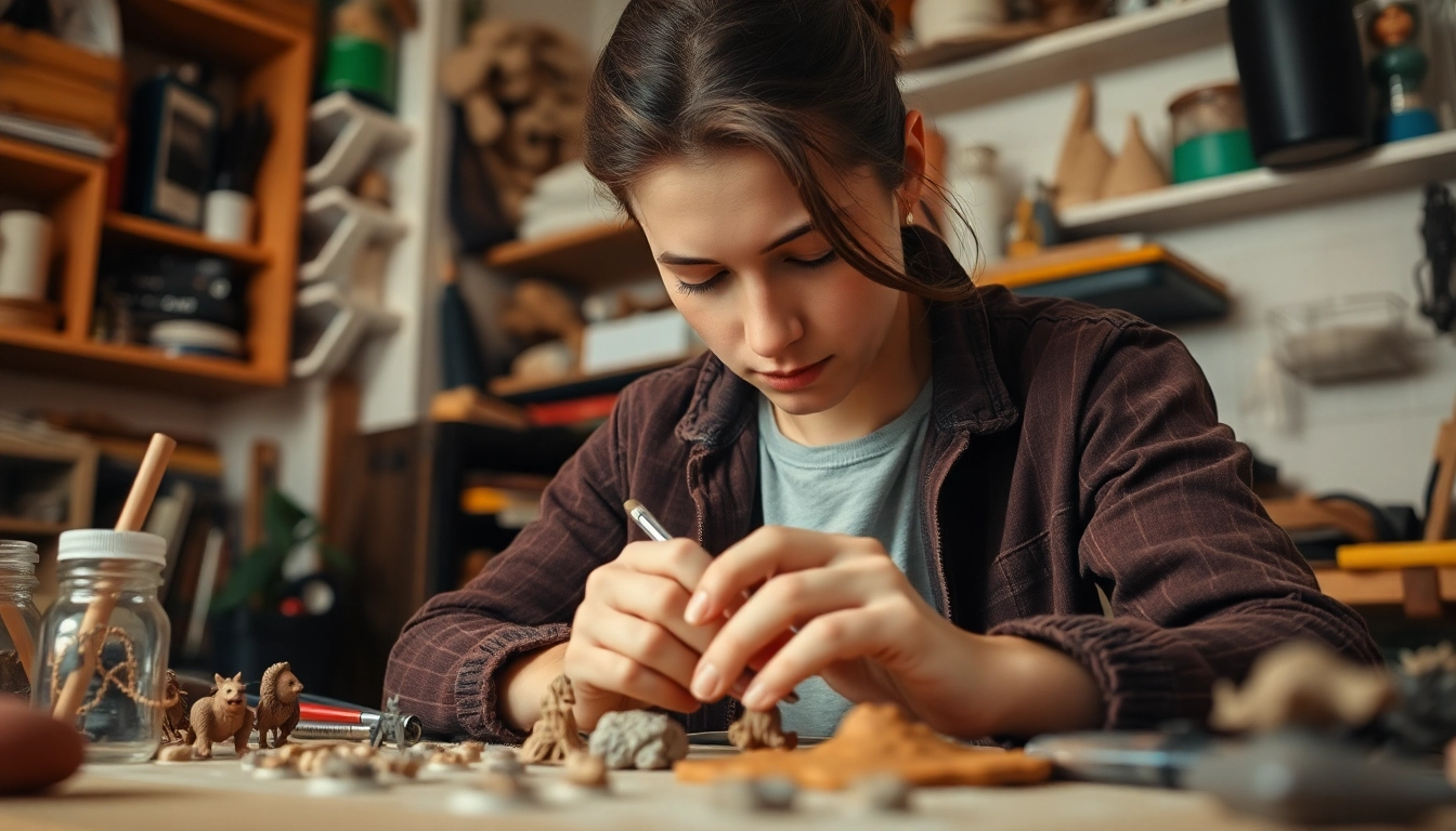 Engaging in niche hobbies like model building in a creatively styled workspace.