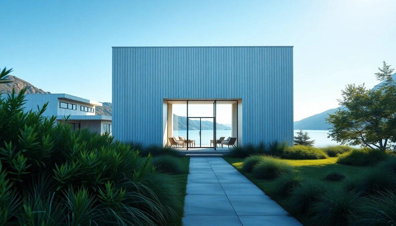 Scandia building showcasing minimalist design and serene landscape.