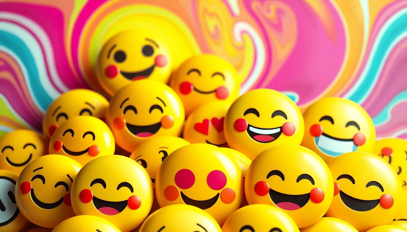 Interactive display of TikTok emojis illustrating diverse expressions and symbols.