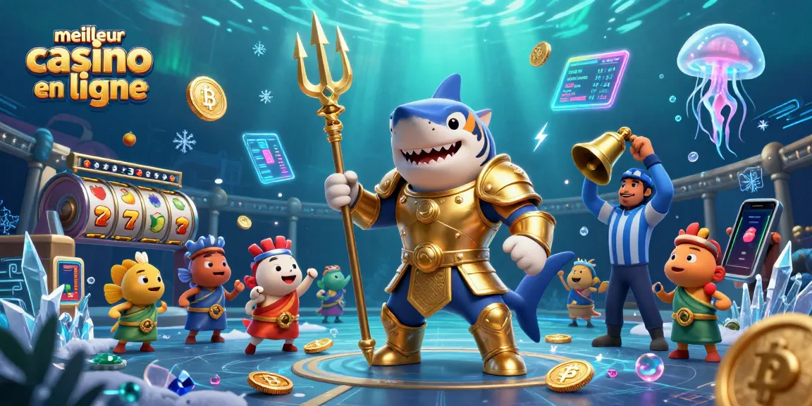 Visualisez le meilleur casino en ligne avec un requin-tigre féroce et des éléments de jeux de casino fascinants.