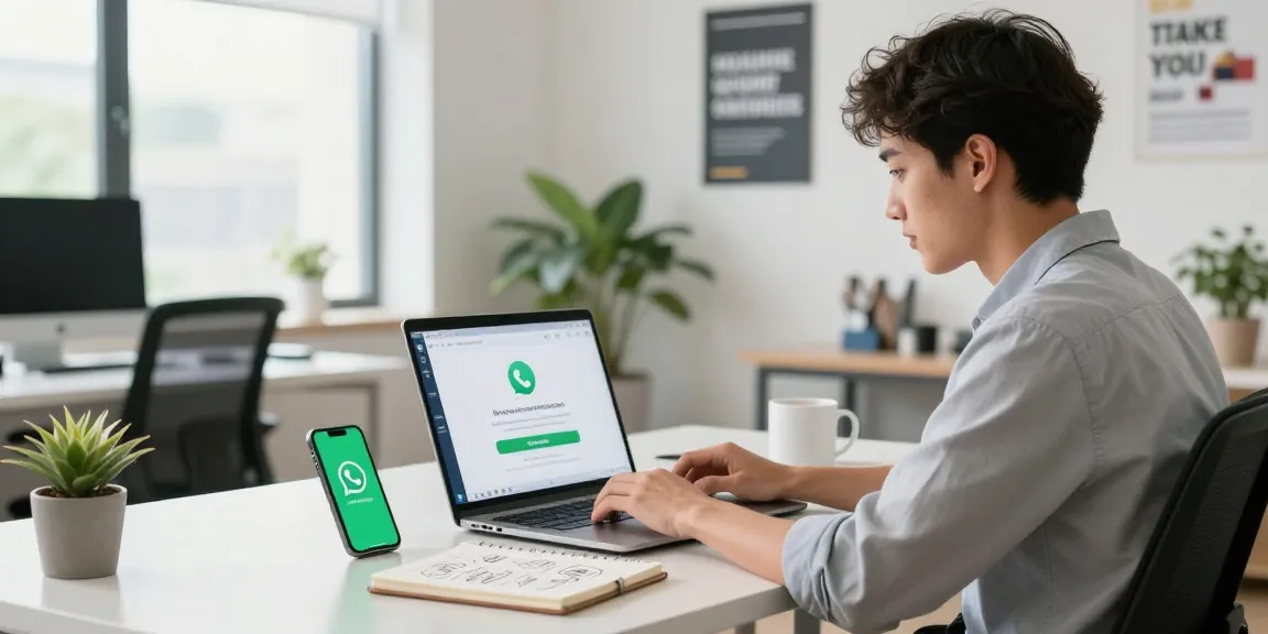 Engaging workspace scene showcasing WhatsApp下載 on laptop and smartphone, reflecting a productive tech environment.