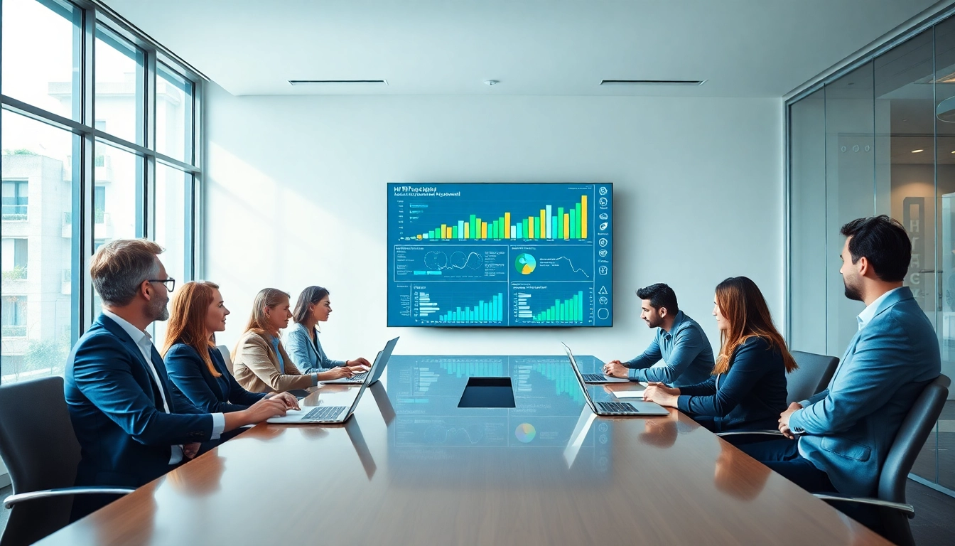 Dynamic office scene showcasing HR professionals utilizing digital solutions, highlighting logo j hr.