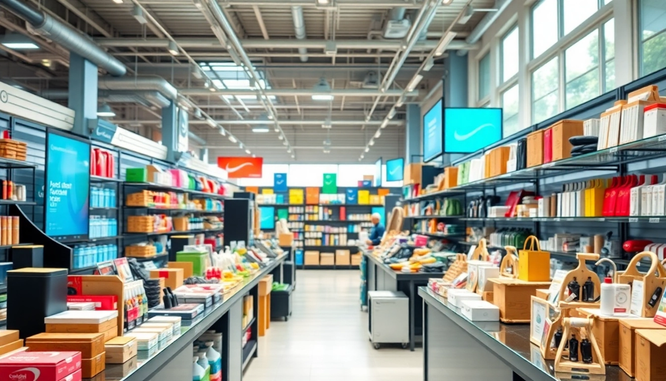 Showcase of a Multi-Store digital marketplace with vibrant products in a professional setting.