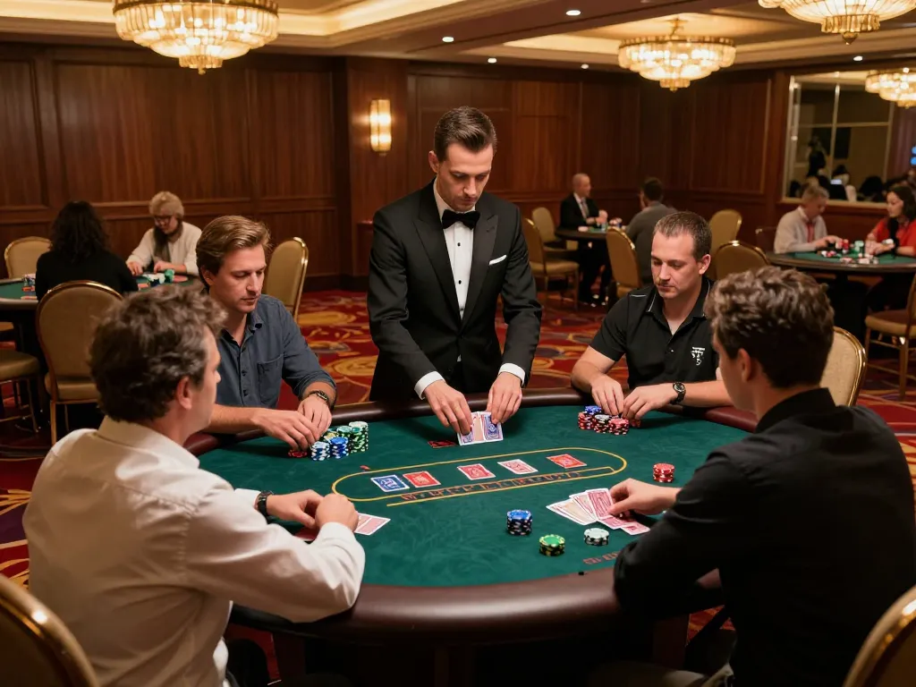 King33 players strategizing at an upscale poker table, vibrant atmosphere and exciting gameplay.