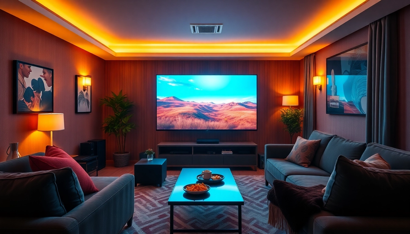 Enjoy a cozy setting for watching tv shows online with a large TV and relaxing ambiance.