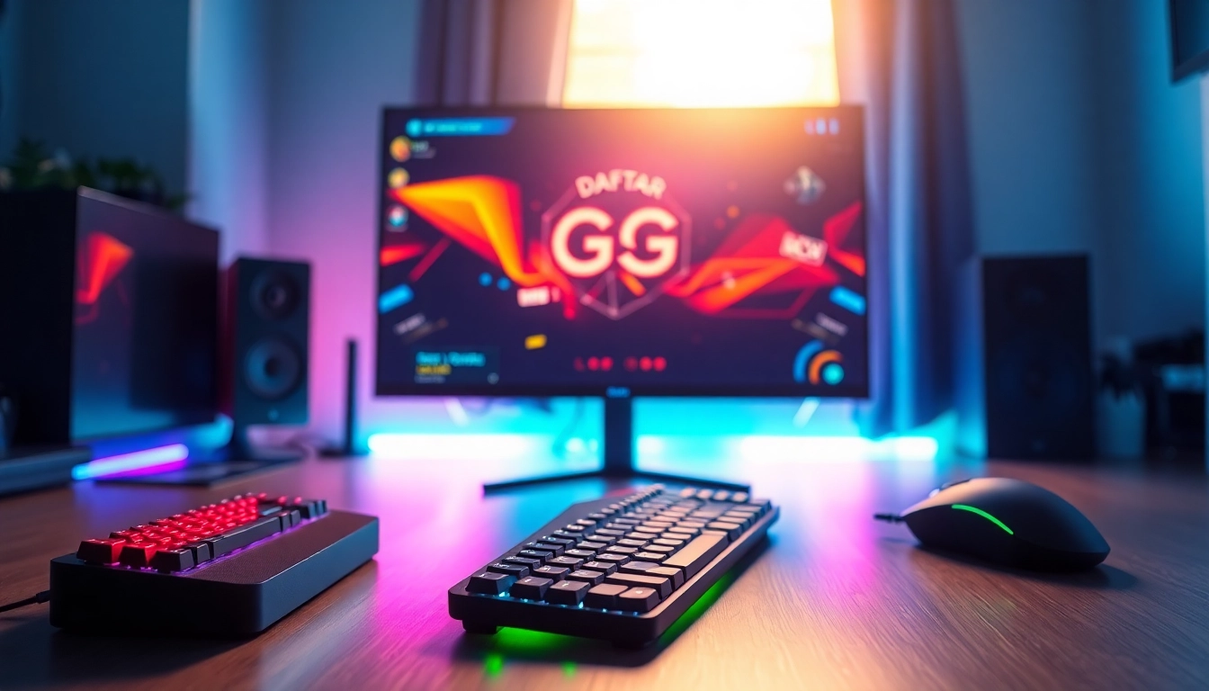 Menampilkan daftar ggsoft game di monitor gaming dengan warna yang cerah dan suasana enerjik.