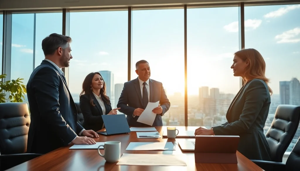 Engaged legal professionals at work, representing https://www.wcfjustice.com in a bright office.