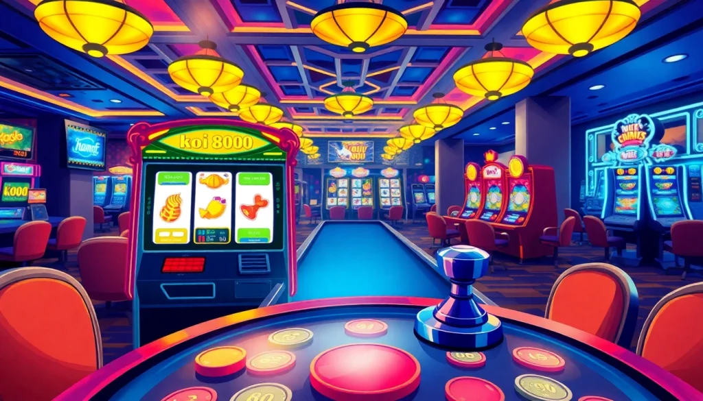 Bermain koi800 game dengan antarmuka permainan yang penuh warna dan suasana kasino yang hidup.