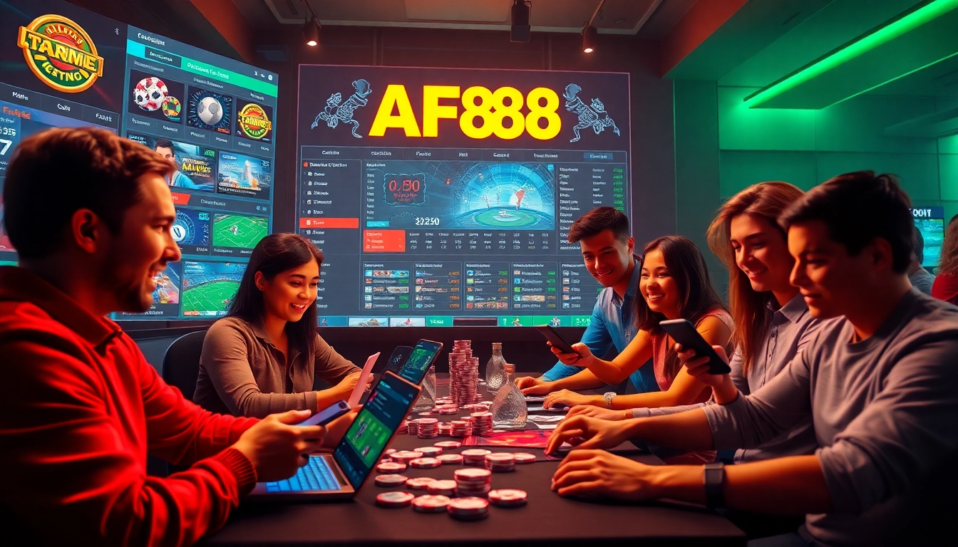 AF88 online betting platform showcasing users enjoying diverse gaming options in a modern digital environment.