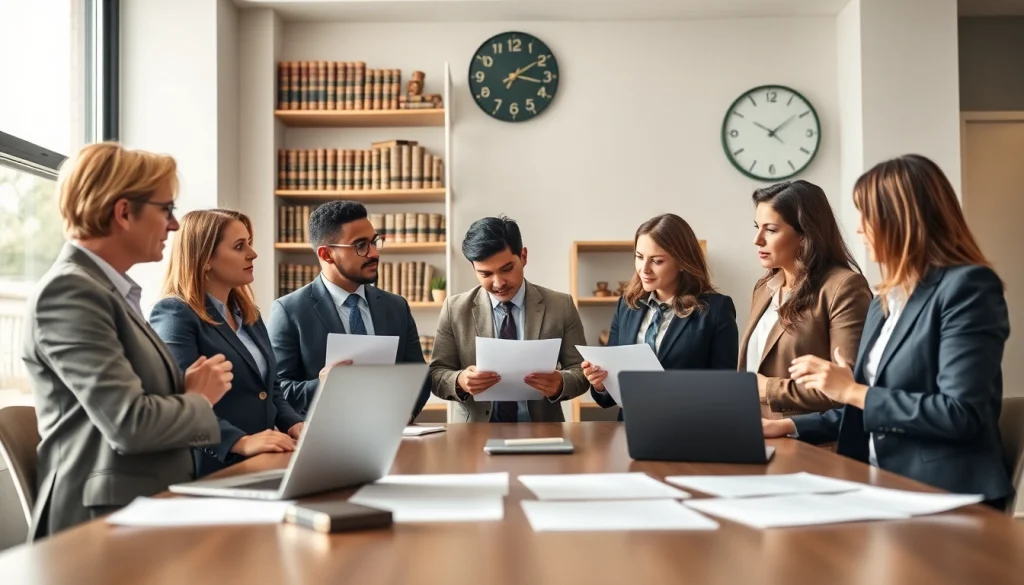 Collaborative lawyers at https://www.expertlawattorneys.com discussing strategies in a bright office.