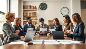 Collaborative lawyers at https://www.expertlawattorneys.com discussing strategies in a bright office.
