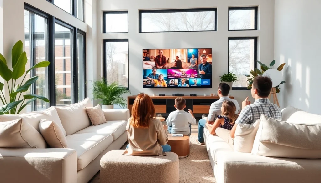 Family enjoying entertainment on iron tv pro in a cozy living room setting.
