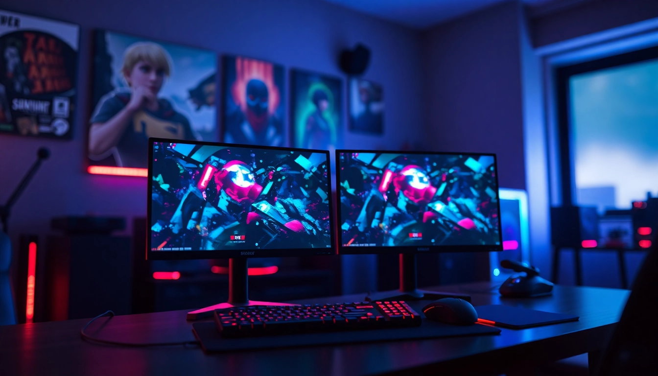 Immerse in the vibrant esports world with this gaming setup from https://gamelevate.com showcasing high-end monitors.
