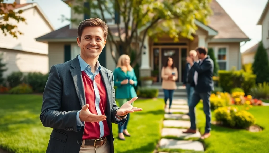 Engaging real estate agent presenting a stunning home with inviting features and natural lighting.