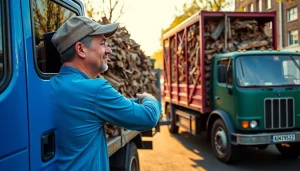 Schrotthändler Düsseldorf lädt alten Schrott auf einem Lkw ab.