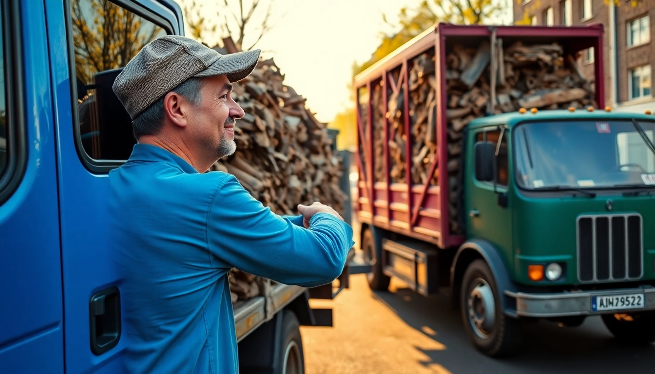 Schrotthändler Düsseldorf lädt alten Schrott auf einem Lkw ab.