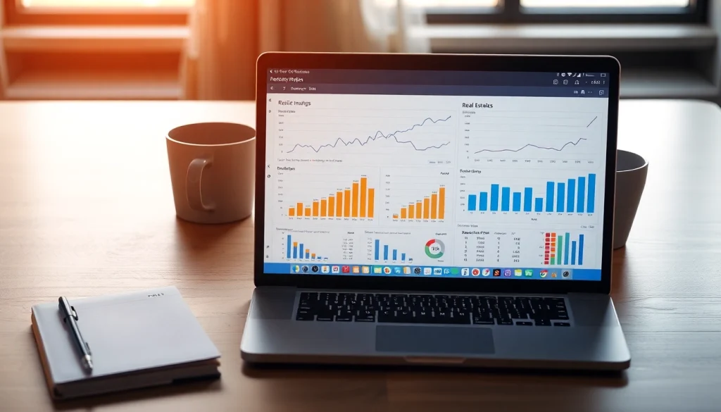 Analyze real estate analytics data on a laptop while enjoying a professional workspace.