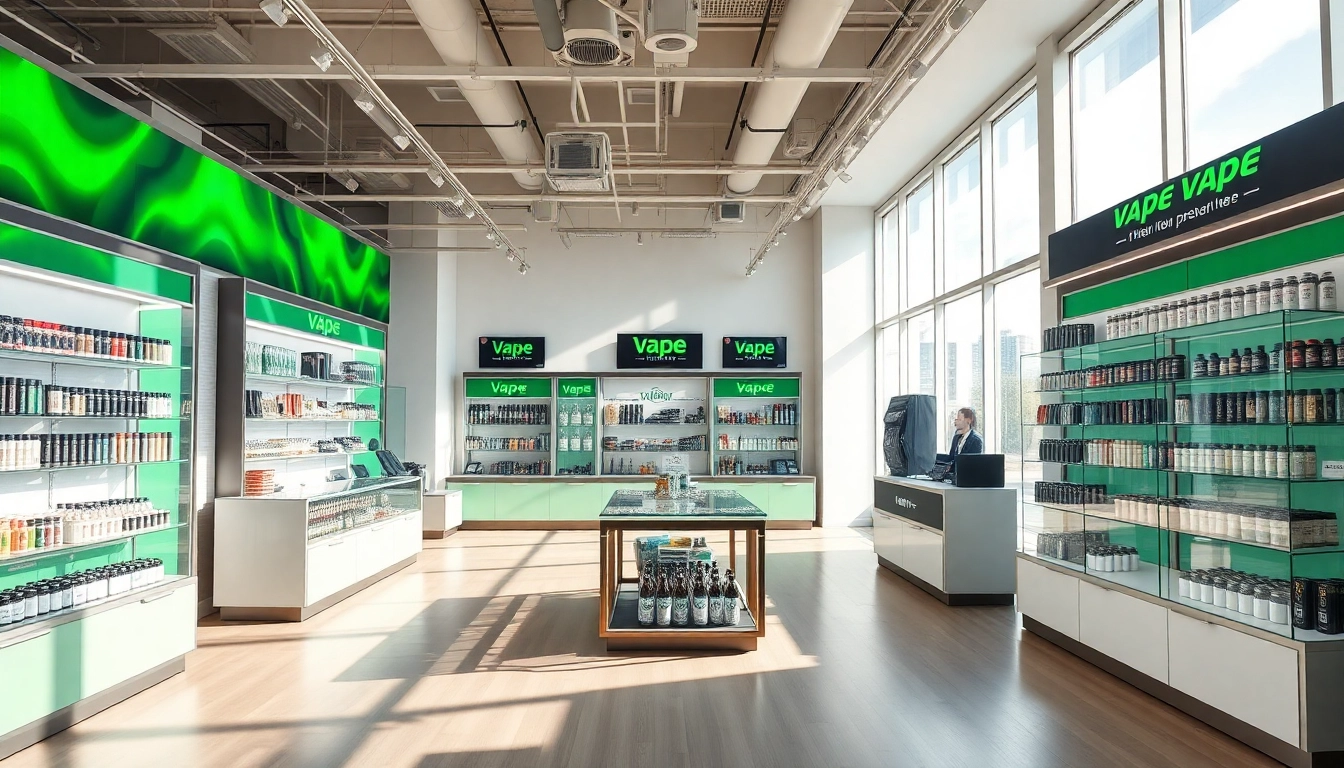 Vape shop mit modernem Design und einladender Atmosphäre, perfekte Präsentation von Produkten.