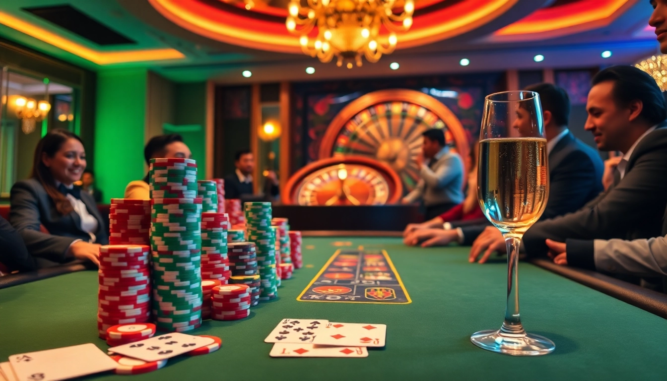 MM88 poker table setting highlights vibrant gameplay and high-stakes excitement in a luxurious atmosphere.