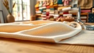 Wafel katoen mooi gelegd op houten tafel met een creatieve uitstraling.