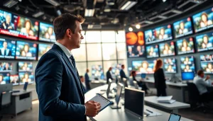 Capture breaking news at regionalmedianews.com with a dynamic journalist in a modern newsroom.