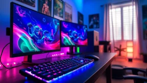 Engaging gaming setup at https://mega888tm.club with vibrant displays and RGB lighting.